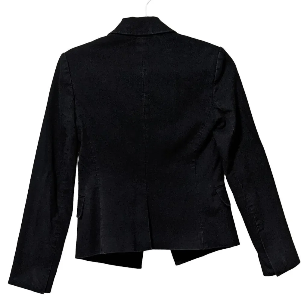 Theory denim like stretch lightly distressed one-button lined blazer size 4